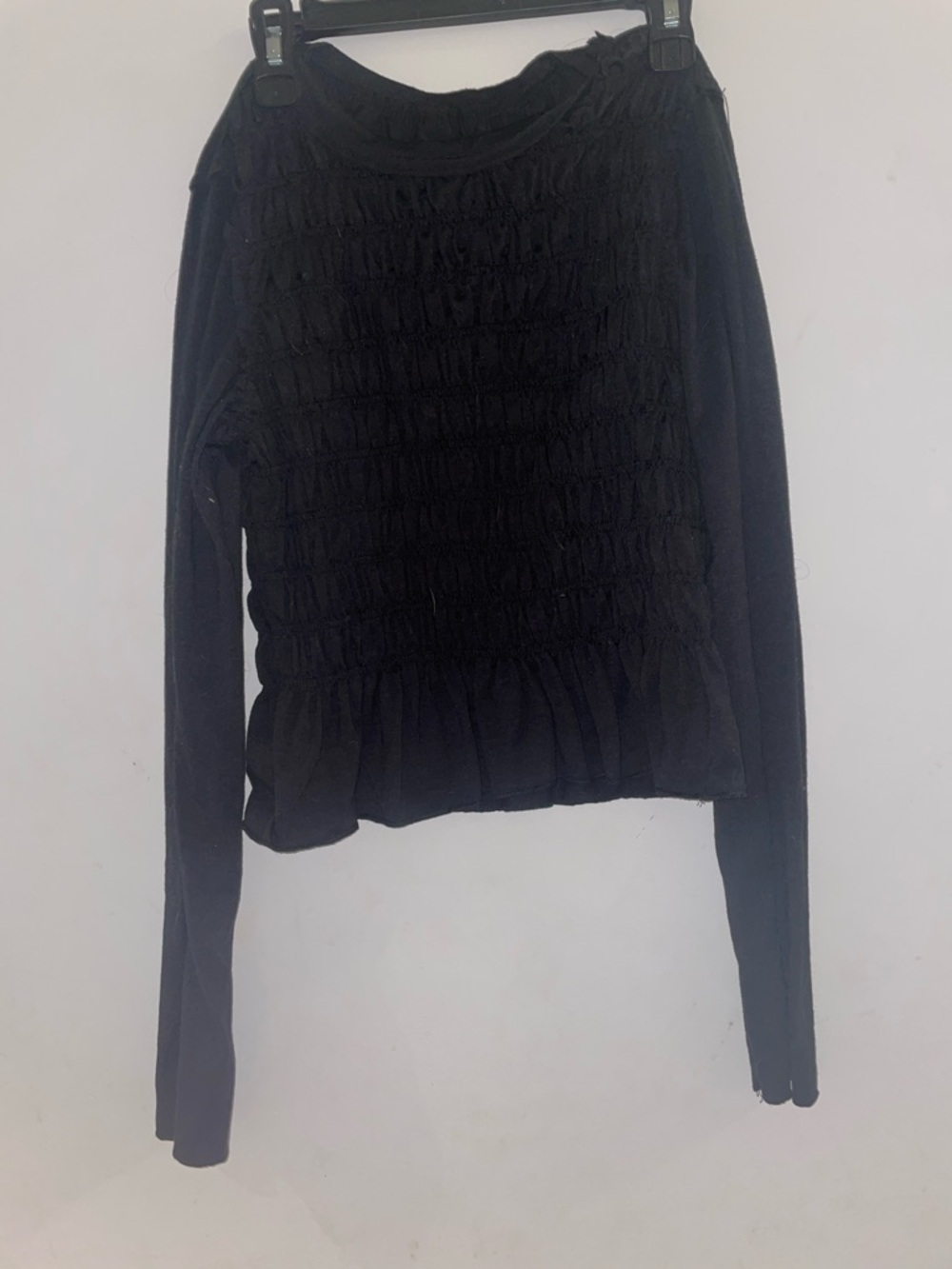 Amazon Black Long Sleeve Smocked Peplum Top